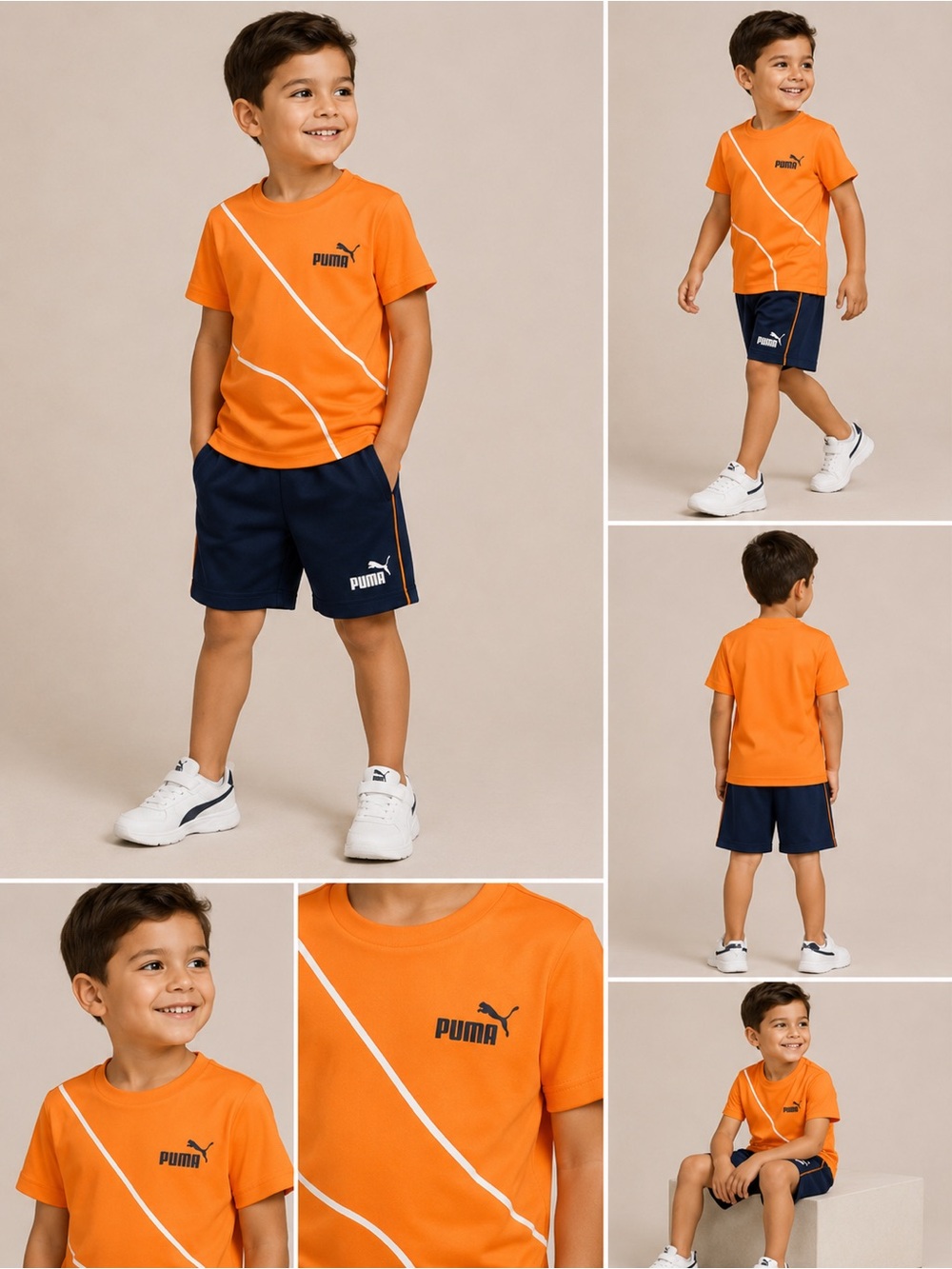 Puma Orange Short-Sleeve Kids' Athletic Tee with White Accents